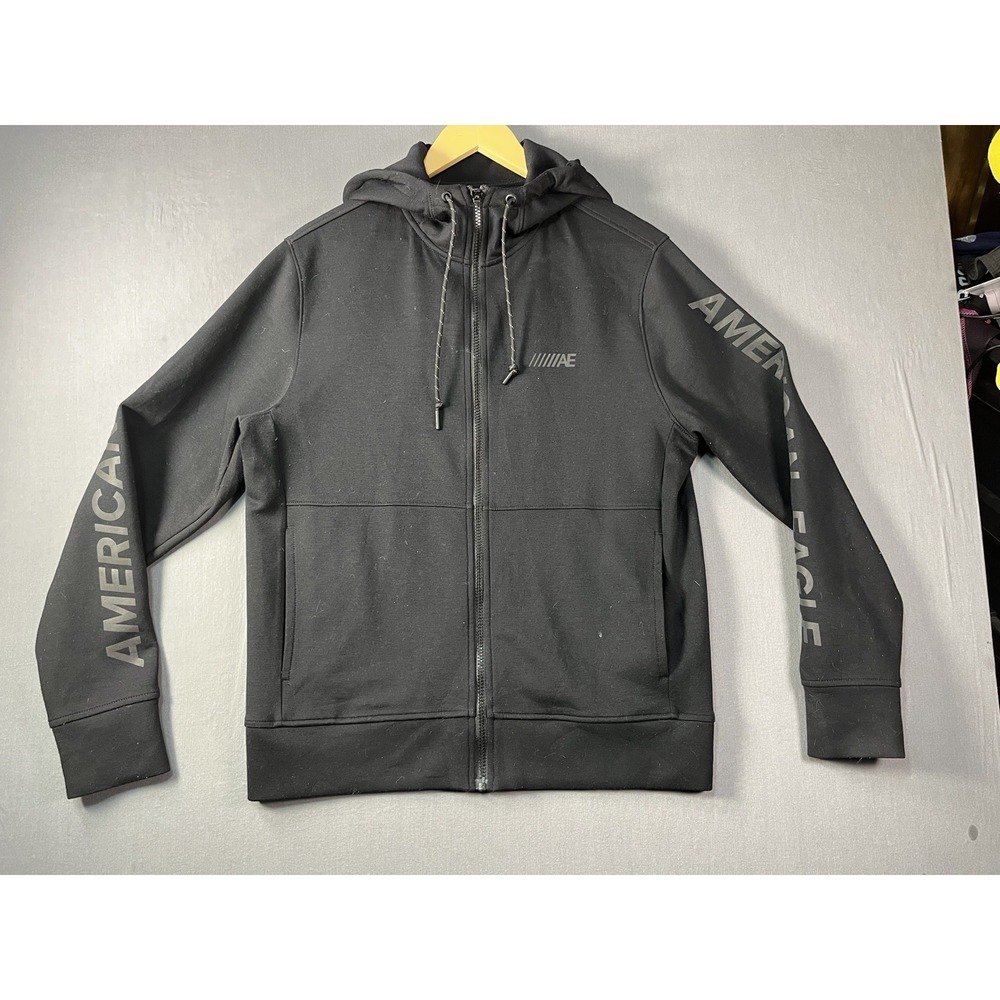 American Eagle Outfitters Full Zip Hooded Sweater Size Medium Black